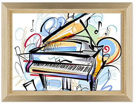 Bild auf Leinwand Canvas – Gerahmt – fertig zum Aufhängen – Klavier Flügel Musik – Illustration – Position Abstrakt Digital Dimensione: 50x70cm E - Colore Legno Naturale Design