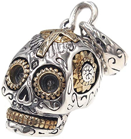 ForFox Pendentif tête de mort d'or biker bijoux en argent sterling 925 pour hommes femmes