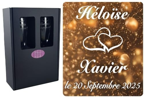 Gravure Events 2 Flûtes à Champagne Gravées Modèle Cœurs avec Coffret cartonné - Cadeau de Mariage pour Les Mariés : repas, Invité au vin d'honneur, Anniversaire - Verre capacité 17cl