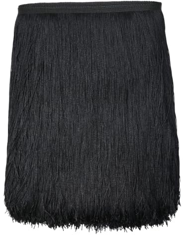 Yalulu Ribete de flecos de 10 metros de largo y 30 cm de ancho, flecos cortados para falda latina, disfraz de vestido, accesorio de costura, color negro