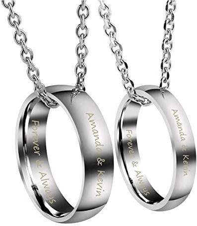 JOVIVI Gratis Kundenspezifische Gravur - Personalized Edelstahl Partnerketten Ring Anhänger Kette Valentinstag Pärchen Geschenk