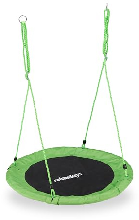 Relaxdays Unisex – Vuxen, grön boggunga, utomhusgunga för barn, Ø 110 cm, upp till 100 kg, rund, tallriksgunga, H x D: ca. 5 x 110 cm