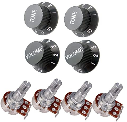 4 Stücke A250K + B250K Gitarren Potentiometer mit 4 Stück Potiknopf Lautstärkeregler 2 Volumen 2 Tone Knob Set