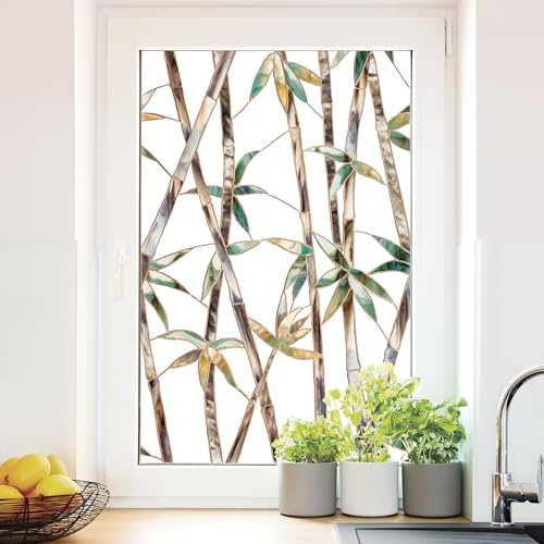 Artscape Glass Bamboo Sichtschutz-Fensterfolie mit lebendigem Farbdesign, ohne Klebstoff und UV-Schutz, einfach anzubringen und abnehmbar, 61 x 91,4 cm