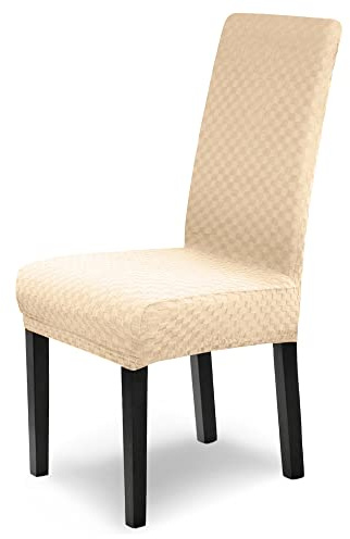 Scheffler Home Stuhlhussen 4er Set Creme für Schwingstühle Karo Emil | Waschbare Stuhlbezüge, Öko-Tex zertifiziert, Stretch Chair Cover für Freischwinger und Esszimmerstühle