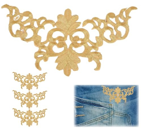 Tissting Stoffpatches, Premium Gold- und Silberfaden Stickerei Applikationen zum Aufbügeln 11x22 cm für Kleidung Jeans Taschen Reparatur und Dekoration