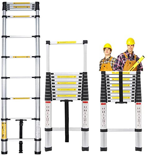 Scala telescopica in alluminio, portata massima 150 kg, portatile, pieghevole, allungabile, scaletta telescopica multiuso per la soffitta (10,5 FT)
