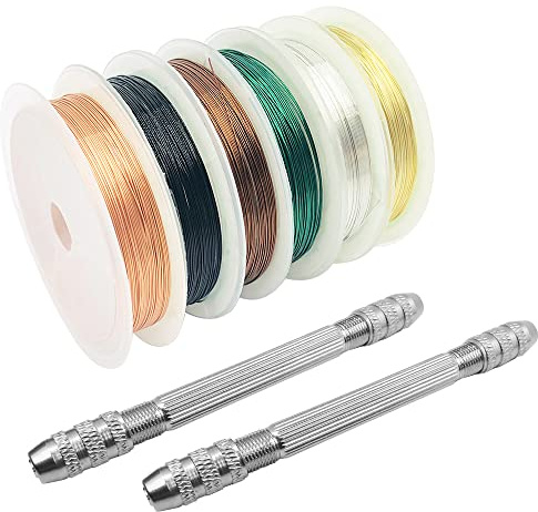 DaKuan 8 piezas de accesorios de joyería DIY herramienta de alambre de cobre trenzado (2 mini tornillo de taladro manual de bricolaje) con alambre de cuentas de joyería para hacer suministros