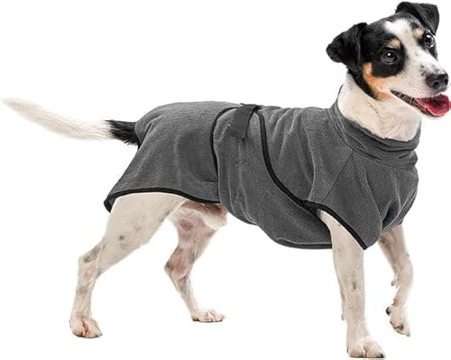Royal Dry Bademantel Hund S - Rückenlänge 37-45 cm - Hundehandtuch - Mikrofase - Hundebademantel kleine Hunde - Schnell Trocknendes mit Klettverschluss - Grau