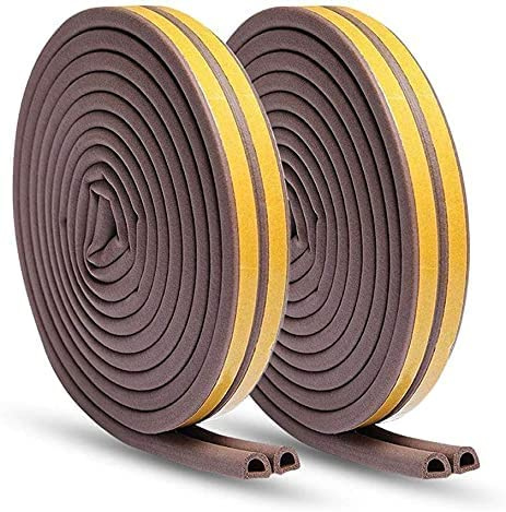Cinta aislante para puerta y ventana, cinta de espuma autoadhesiva, tira de aislamiento, tipo D, 9 mm x 6 mm x 5 metros, 4 sellos en total, 20 m, marrón