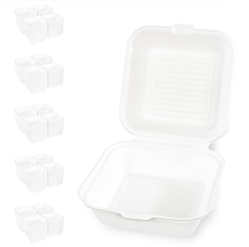 Hypafol Zuckerrohr Box 500 Stück für Hamburger I Formstabile Einwegschalen zum Verpacken von Essen I ökologisch, nachhaltig & zu 100% kompostierbar I 14x14x7cm I vielseitige To Go Box aus Zuckerrohr