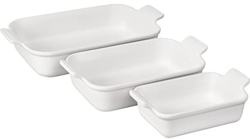 Le Creuset Set di 3 piatti rettangolari in gres Heritage, colore: bianco