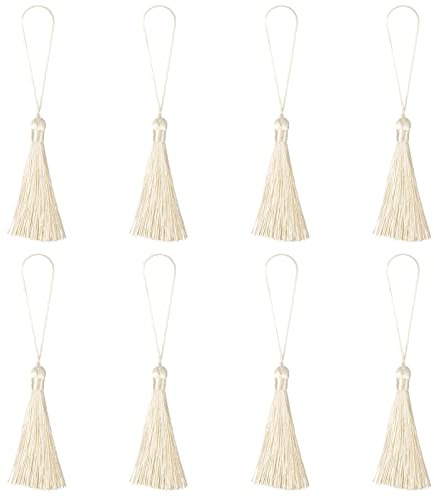 sourcing map Lesezeichen Quasten, 8stk 6,5 Seide weiche Mini Quaste mit Schleifen für Schlüsselbund Graduierung Handgemachte DIY Handwerk Zubehör, Beige