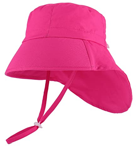 LACOFIA Baby Sonnenhut Baumwolle Kleinkind UV Sommer Mütze Verstellbarem Kinder Breiter Krempe Strand Cap Fischerhut mit Bindebändern und Nackenschutz