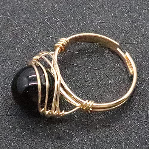 Steinring Schwarzer Achat Naturstein Verstellbare Öffnung Runder Perlenring Modisches Temperament Die Retro-Ringe St. Patrick's Day Geschenk Für Mutter, Schwester, Frau Und Freundin