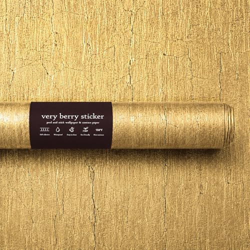VERY BERRY STICKER Gold Peel and Stick Wallpaper (40 x 300, 2 Pack) | Vinyl wrap, Authentic metallic finish, Self adhesive, Waterproof, Sticky back plastic, Wall decor, Bedroom décor