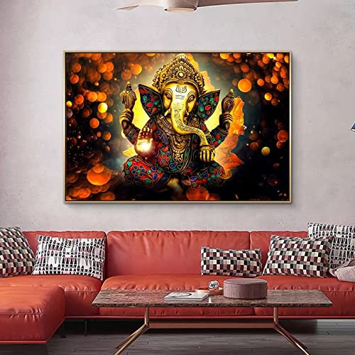 Wandbild Druck auf Leinwand XXL Lord Ganesha Leinwand Gemälde Wandkunst Poster und Drucke Hindu Götter Leinwand Kunst Bilder Ganesh Art Poster 42x60cm Rahmenlos
