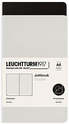 LEUCHTTURM1917 368202 Jottbook (A6), 59 Numbered Pages, Dotted, Light Grey and Black, Pack of 2