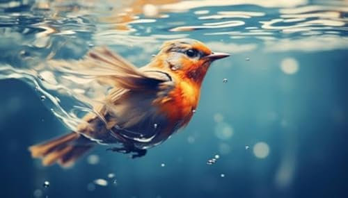 adrium Acryl-Bild 110 x 60 cm: Vogel schwimmt im Wasser. Generative KI. hochwertige Illustration (210121175)