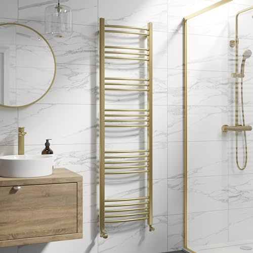 DuraTherm® 1600 x 450mm Curved Heated Towel Rail Radiator Modern Central Heating Bathroom Warmer Wall Mounted Ladder Rad, Brushed Brass