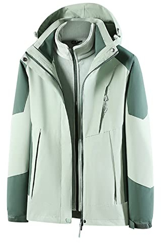 BOTCAM Veste de ski 3 en 1 pour femme - Veste polaire d'hiver - Imperméable - Coupe-vent - Chaude, fonctionnelle - Veste softshell à capuche amovible + veste polaire chaude - Unisexe, vert, 3XL