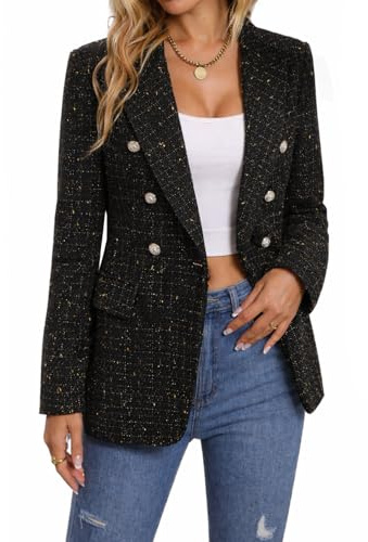 Sweater Blazer Jacket for Women Suede Wool Corduroy Flannel Tartan Blazers Jackets for Women Winter Blazer Jacket Warm Clothes 2-Black, XL