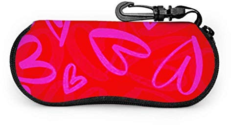 GQWJKSZ Brillenetui, nahtloses romantisches Muster, handgezeichnete rote Sonnenbrille, weiches Etui, ultraleichtes Neopren-Reißverschluss-Brillenetui mit Karabiner
