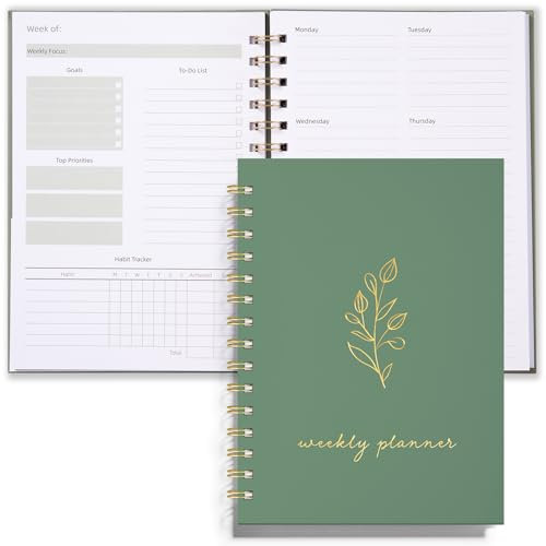 Undatierter Wochen- und Monatsplaner mit Spiralbindung, Wochenziel-Notizbuch, Tagesplaner, To-Do-Liste, Gewohnheiten-Tracker, Hardcover, ästhetisch, stilvoller Schul- oder Bürobedarf (15,5 x 21,3 cm,