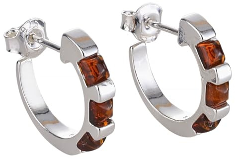 Amber Jewelry for Women - 925 Sterling Silver and Baltic Amber Hoop Earrings, Small Silver Gemstone Studs - Sterling Silver Jewelry Collection