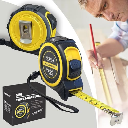 Retractable Tape Measure 5m 16Ft, Heavy Duty Nylon Coated Measuring Tape, Imperial and Metric Measurement with Metal Belt Clip, Stainless Steel Measuring Tape 5 metre Shockproof Cushioned Griplock
