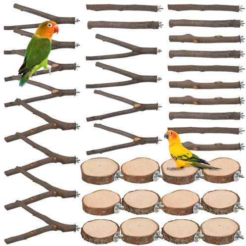 Vogel-Sitzstangen, Spielzeug, Naturholz, Papageien-Sitzstange, Ständer, Vogelkäfig-Äste, Plattform-Zubehör für Sittiche, Nymphensittiche, Sittiche, Aras, Finken, Liebesvögel, 36 Stück