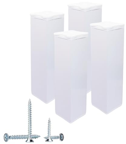 SKIR'CO 4 pcs, Height Adjustable White Furniture Legs, Height 15 cm, Square Profile 40 x 40 mm, Aluminium Furniture Feet, Screws Included