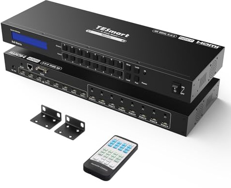 TESmart 8x8 HDMI Matrix Switch, 4K@60Hz 8 in 8 Out HDMI Matrix Switcher Unterstützt IR-Fernbedienung, Unterstützung RS232/ TCP IP Control, Ausschaltspeicherfunktion mit 2 Rack Mount Ears, HDCP 1.4