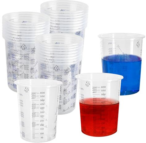 YKUKIZEE 50 Pcs 600 ml Plastic Measuring Cups with Scale, 20 oz Clear Mixing Cups for Resin, Graduated Cups for Paint Pigment Liquids