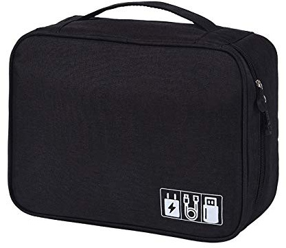 Kabeltasche,Kabel Organizer Tasche Kationische Polyesterkabel digitale Aufbewahrungstaschen Organizer USB Gadgets Drähte Ladegerät Power Battery Reißverschluss Bag Travel Cosmeticcase(Black)