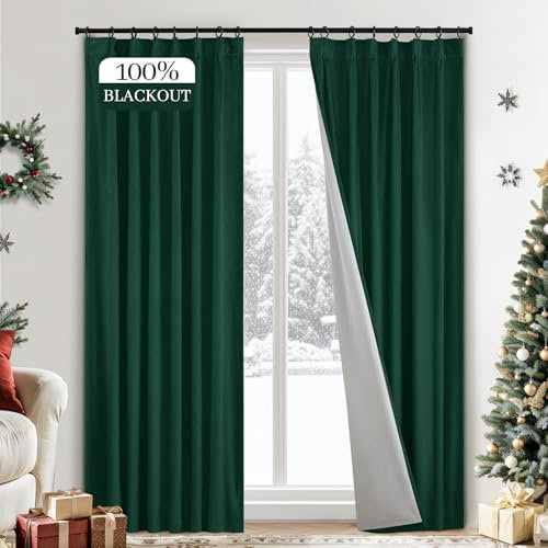 Yakamok Dunkelgrüne Verdunkelungsvorhänge, Samt, 100 % Verdunkelung, Fensterrollo mit Plissee, luxuriös, olivgrün, wärmeisoliert, Vorhänge, 2 Paneele, für Schlafzimmer, 96 x 228 cm Länge