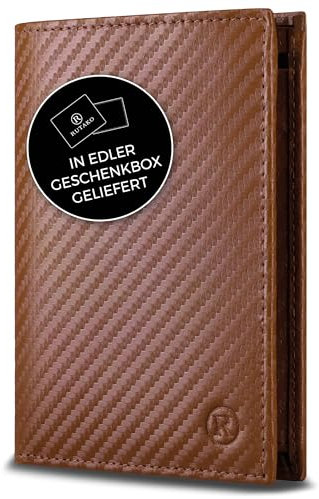 RUTAKO Leder Geldbörse Herren mit RFID Schutz - Portemonnaie Groß mit Münzfach - 12 Fächer - Geldbeutel für Männer - Brieftasche Wallet Portmonee Carbon-Cognac-Braun
