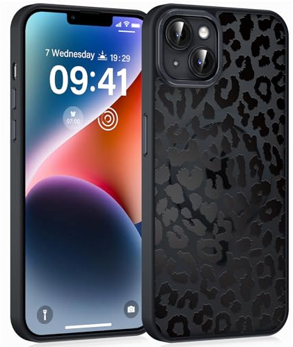 Coiwxmoi Magnetische Handyhülle für iPhone 15 6,1 Hülle, Kompatibel mit MagSafe, Aesthetic Leopard Muster Transluzente Mädchen Case, Matte PC Dünn TPU Bumper Stoßfest Schutzhülle Cover - Schwarz 02
