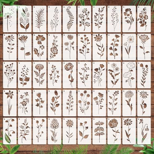 OOTSR 50 Stk Blatt Blätter Schablonen, 7,6x15 Malerei Malschablone DIY der Blattmalerei, Kunststoff Wiederverwendbar Vorlagen für Malerei Holz Wand Deko