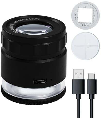 Wiederaufladbare Lupe mit 10-facher Vergrößerung, optische K9-Glaslinse, 4 weiße & 3 UV-LEDs, Typ-C-USB-Aufladung, LED-Anzeige, tragbar mit Lederetui