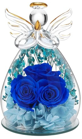 Beferr Angel Gifts for Women Preserved Real Blue Rose Birthday Gift for Her | Eternal Rose in Glass Angel Figurines,Gifts for Mum,Grandma,Wife,Girlfriend,on Christmas,Anniversary,Wife,Birthday Gifts