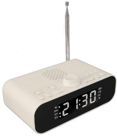 Radio Despertador Digital, Despertador Doble, Altavoz, Radio FM con Puerto de Carga USB, Conexión 5.0, Batería de Larga Duración, Función Snooze, Temporizador de Apagado