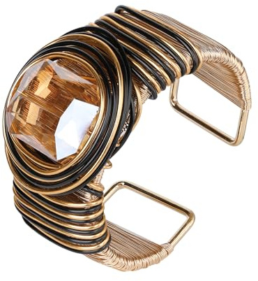 GAIACWOOD Bracelets en or pour femmes, bracelet épais avec pierre en verre ambre, bracelet réglable en laiton, bracelets en or à la mode pour femmes