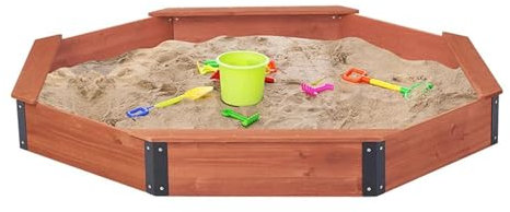 Outdoor Octagon Sandbox with Waterproof Oxford Cloth Cover Wood Construction with 4 Benches Ideal for Backyard Patio Garden Beach Large Sand Pit for Kids' Playtime