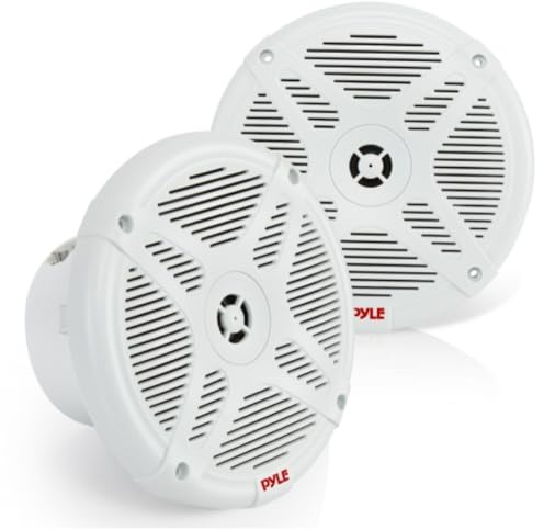 KIT SET PER PYLE PLMRBT65W 2 altoparlanti marini coassiali a 2 vie, con bluetooth, da 6,5 16,5 cm, 300 watt rms 600 watt max, 4 ohm, impermeabili, bianchi, a coppia + cavi di installazione