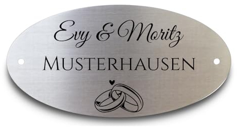 Türschild Oval Edelstahl 100mm / 150mm | Viele Motive Türschild Klingelschild Grabschild Wunschtext Personalisiert mit Gravur (Ringe)