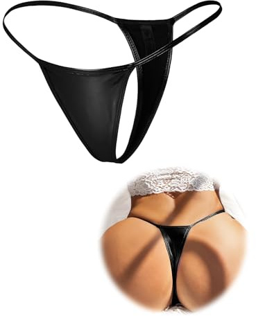 sunshinelady Micro Thongs for Women Shiny G-string Thong Bikini Sexy T-Back Panties Plus Size Underwear Tangas Briefs Low Rise Swimwear Beach S Black