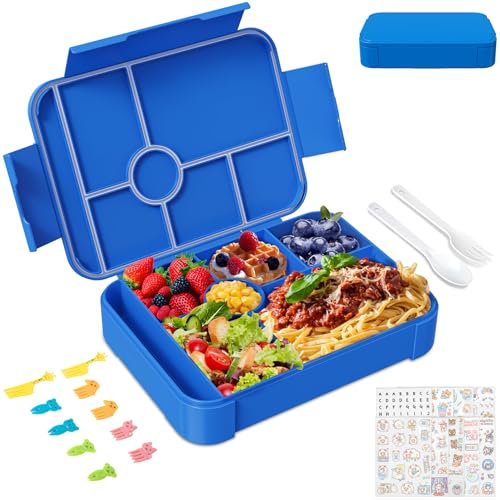 Bento Lunch Box with 7 Compartments, Lunch Box for Kids Adults School Office Picnic, Bento Box 1350ml Leak-Proof,Snack Box for Adults and Children(Blue)