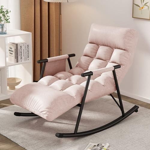 Stilvoller rosa Schaukelstuhl für Erwachsene, verstellbare Liege mit dicker Polsterung, perfekter Loungesessel zum Lesen im Wohnzimmer, Schlafzimmer oder Balkon, ultimativer Komfort