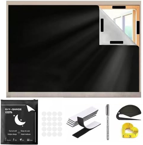 300×145cm Portable Blackout Blinds Stick on Blinds for Windows, Temporary 100% Blackout Curtains Suitable for Cutting any Size Shape - for Bedroom, Indoor and Outdoor, Travel Nursery Loft RV Car